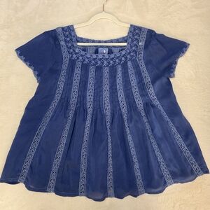 Johnny Was Navy Embroidered Top